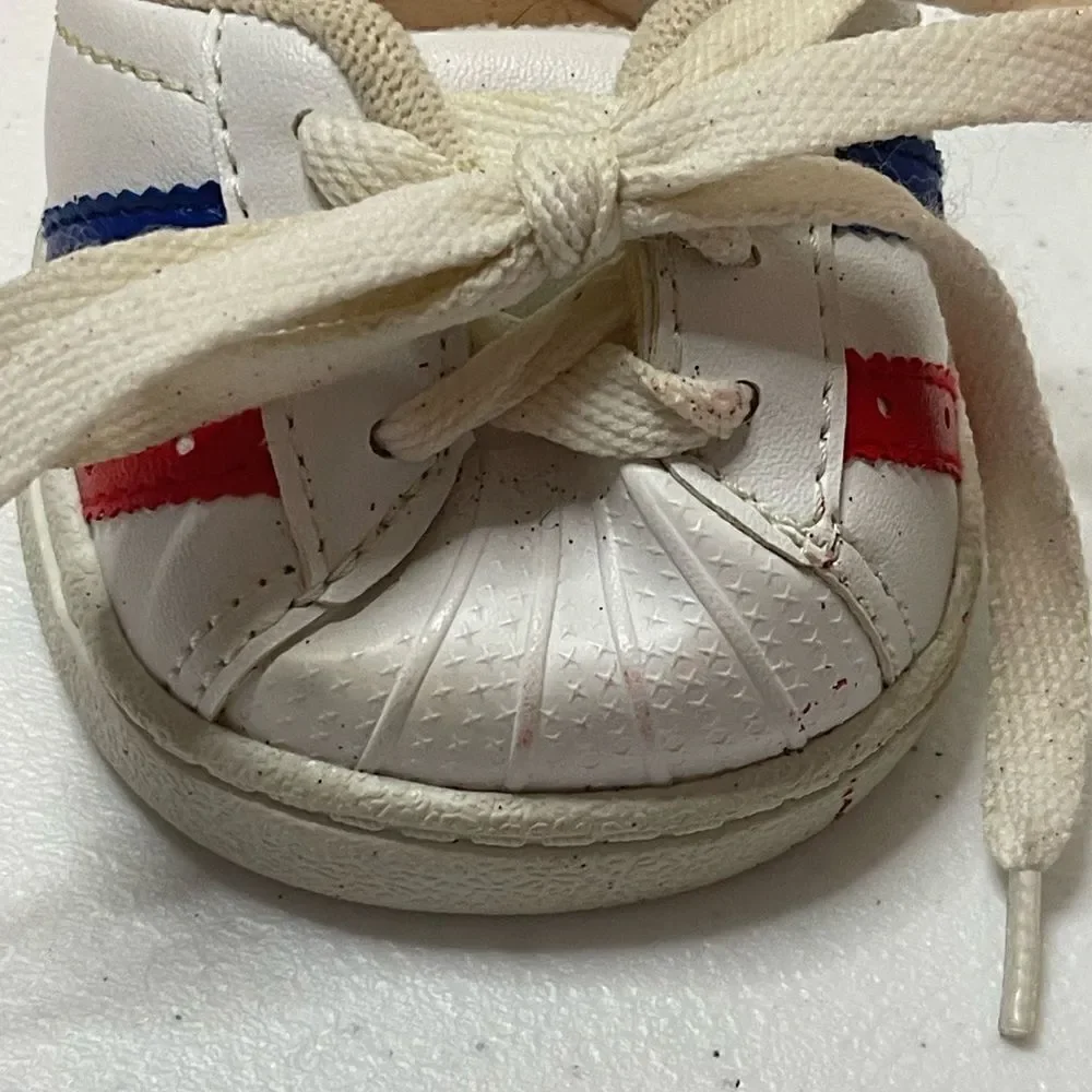 Build A Bear white sneakers BAB red and blue stripes